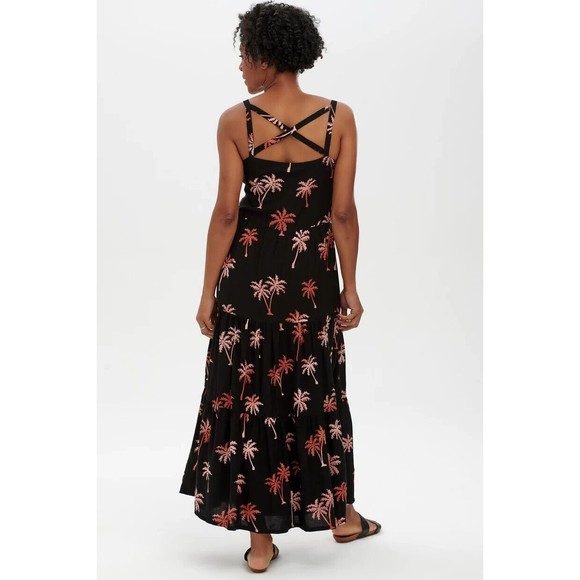 Sugarhill Boutique Tara Batik Tiered Black Palm Tree Dress Size 8 - Picture 2 of 8